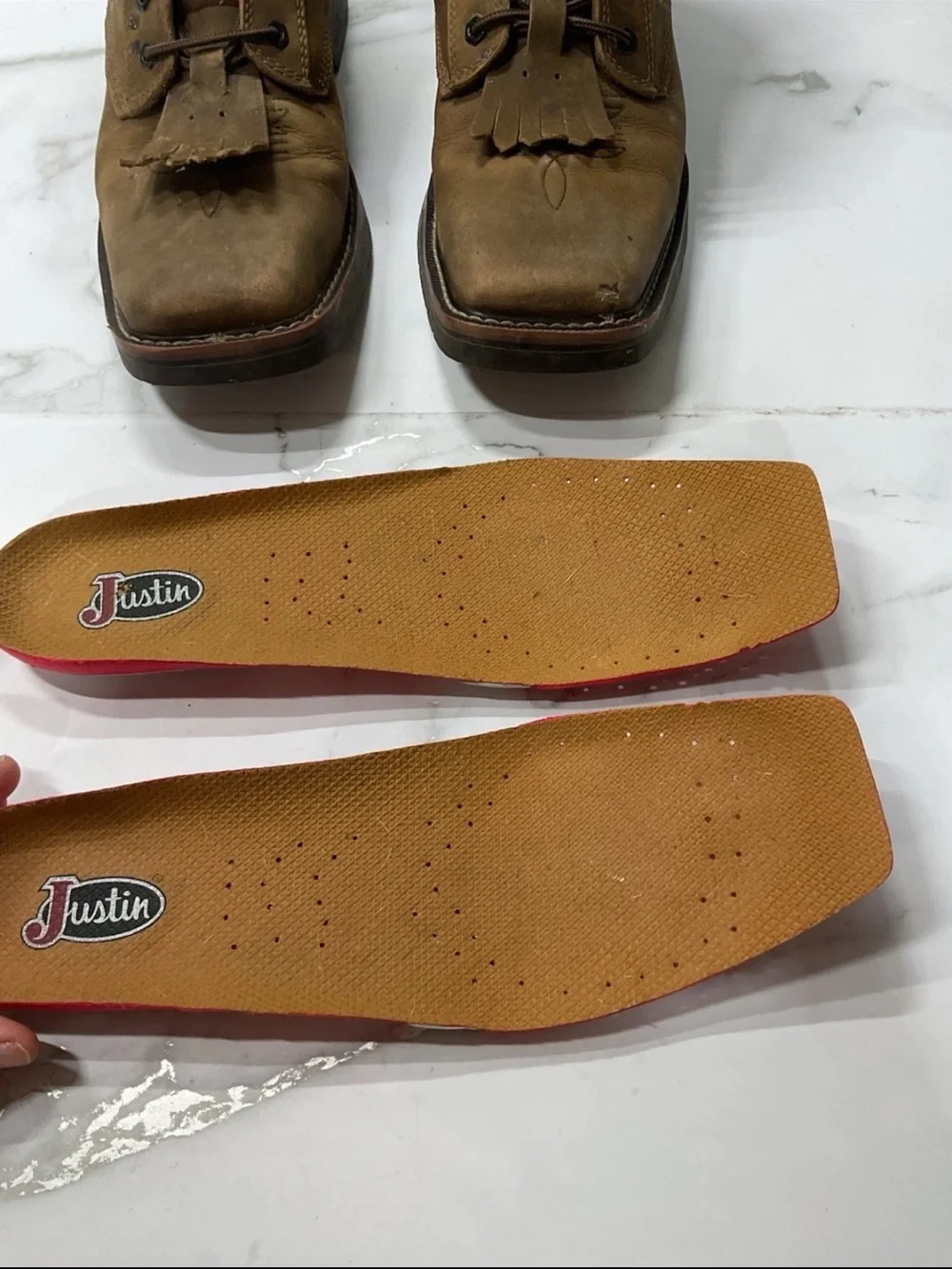 Justin Boots Tan/Brown Lace-Up Work Boots with Padded Collar